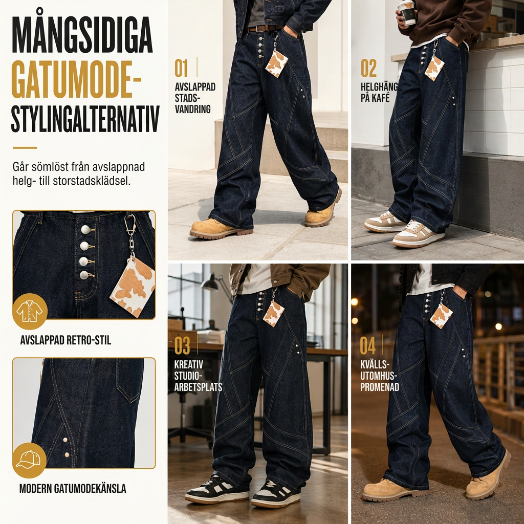 ✈️Fri frakt📢🎉50 % rabatt!!!🛍️✨Herrjeans i amerikansk vintage-stil, utsvängda, vida ben, dekonstruerade, otvättade denimbyxor med knäppning