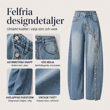 Kvinnors vintagejeans med vida ben och knappar på sidan