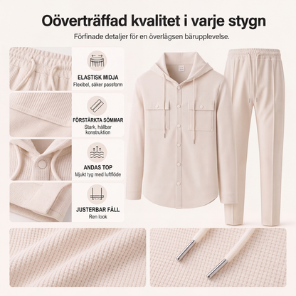 Set för män: ledig huvtröja i våffeltyg och matchande byxor