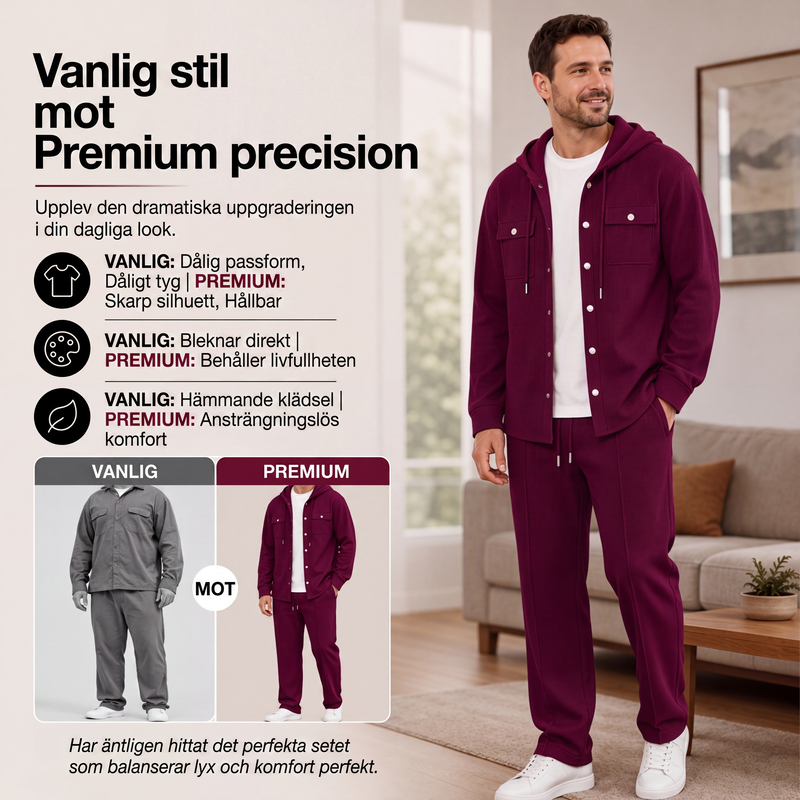 Set för män: ledig huvtröja i våffeltyg och matchande byxor