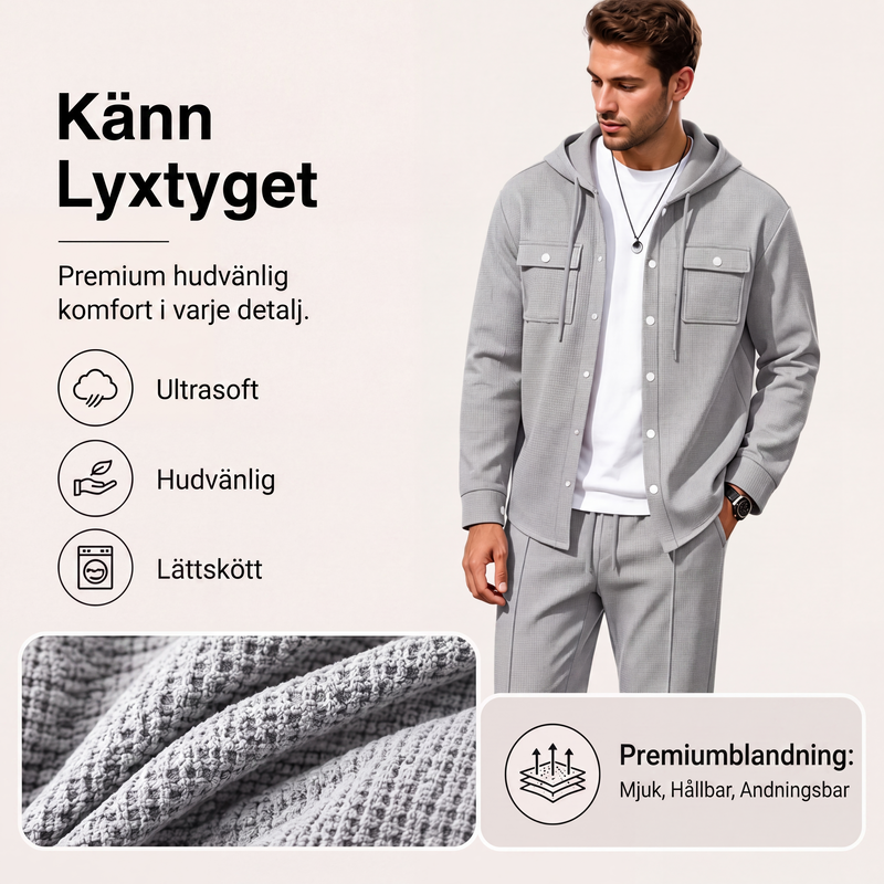 Set för män: ledig huvtröja i våffeltyg och matchande byxor