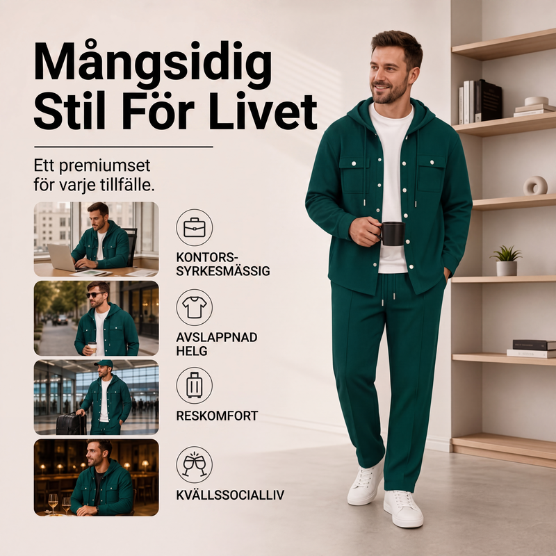 Set för män: ledig huvtröja i våffeltyg och matchande byxor