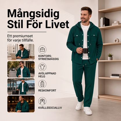 Set för män: ledig huvtröja i våffeltyg och matchande byxor