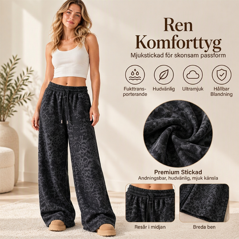 🎁Rea! Otroligt låga priser🌍Avslappnade träningsbyxor med vida ben och leopardmönster för damer