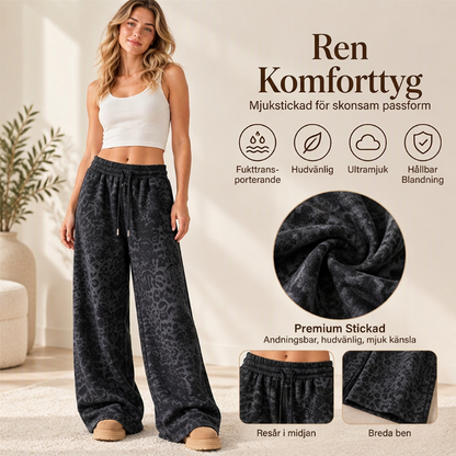 🎁Rea! Otroligt låga priser🌍Avslappnade träningsbyxor med vida ben och leopardmönster för damer