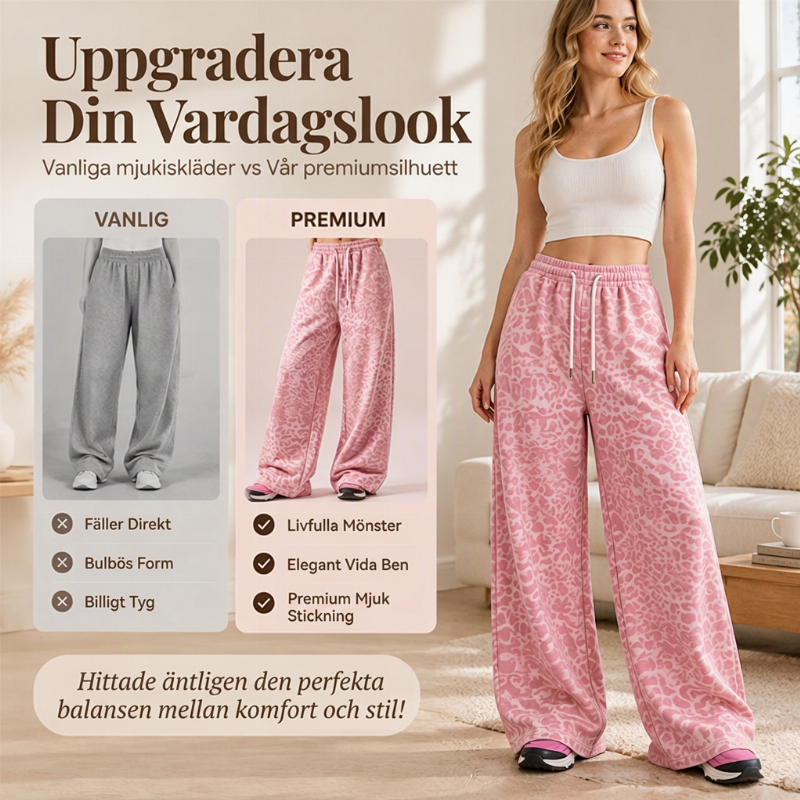🎁Rea! Otroligt låga priser🌍Avslappnade träningsbyxor med vida ben och leopardmönster för damer