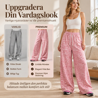 🎁Rea! Otroligt låga priser🌍Avslappnade träningsbyxor med vida ben och leopardmönster för damer
