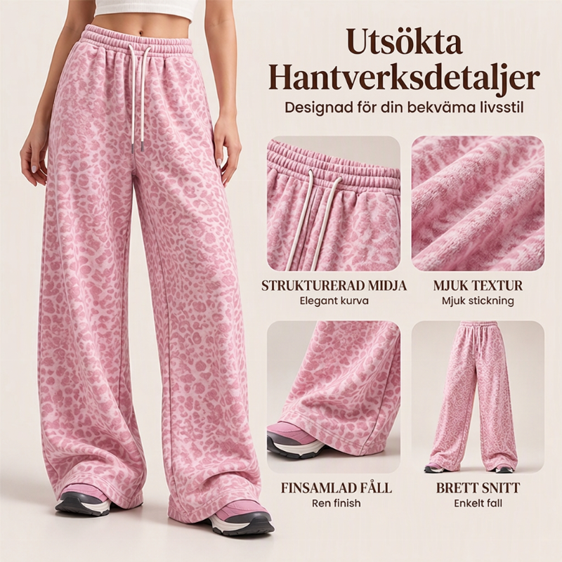 🎁Rea! Otroligt låga priser🌍Avslappnade träningsbyxor med vida ben och leopardmönster för damer