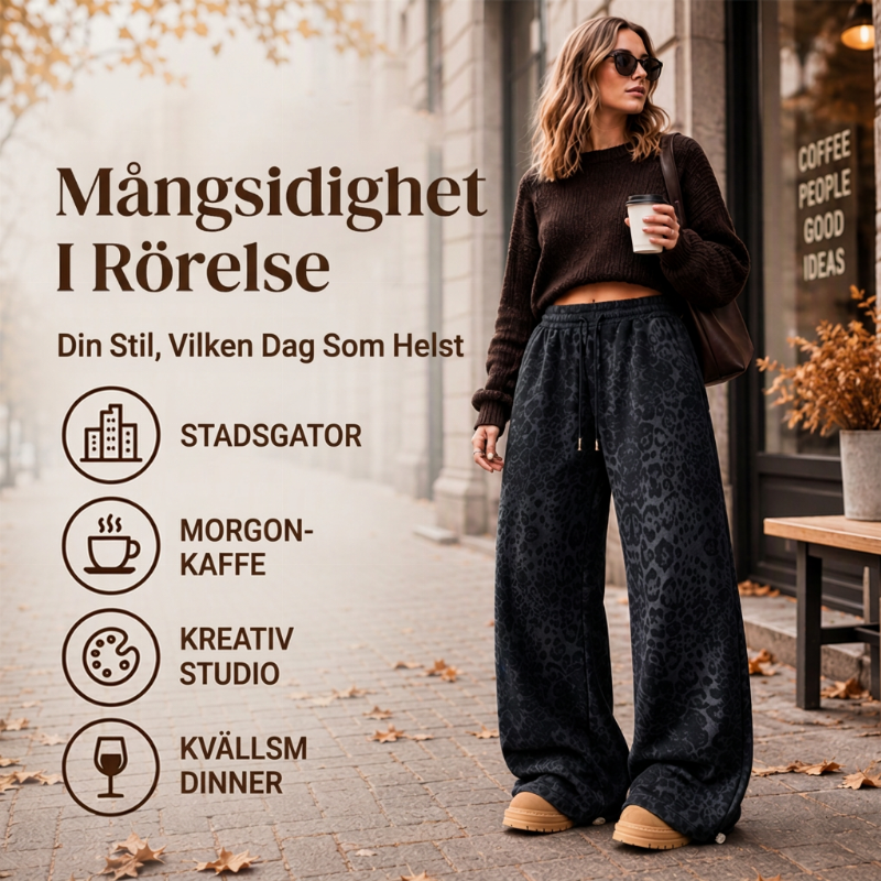 🎁Rea! Otroligt låga priser🌍Avslappnade träningsbyxor med vida ben och leopardmönster för damer
