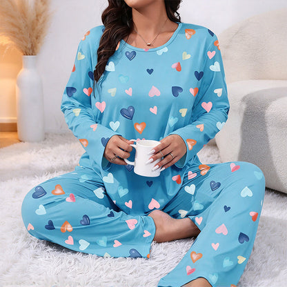 Långärmad pyjamas med hjärtmönster för dam