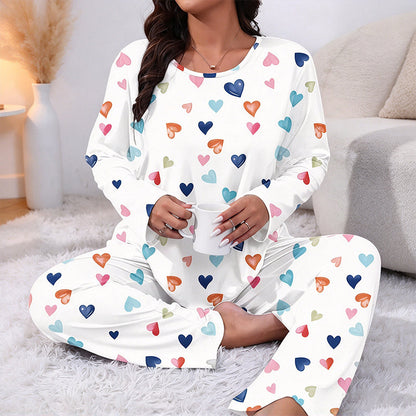 Långärmad pyjamas med hjärtmönster för dam
