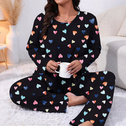 Långärmad pyjamas med hjärtmönster för dam