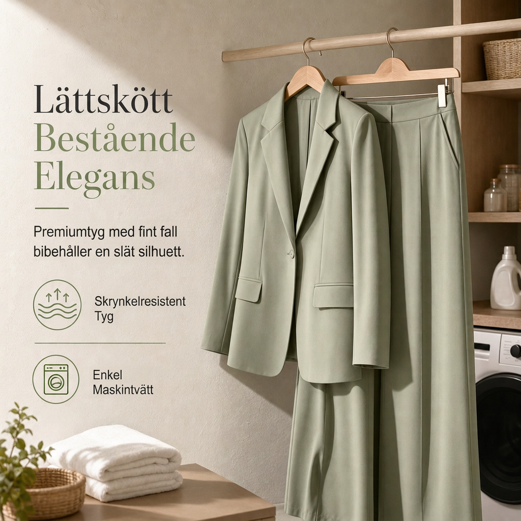 Elegant tvådelad kostym med skräddarsydd kavaj och avslappnade vidbyxor