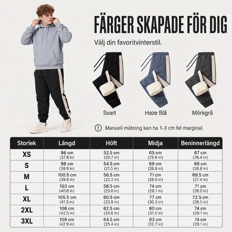 Vindtäta värmande byxor för män med resår i byxbenen