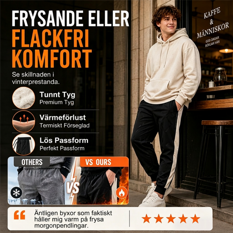 Vindtäta värmande byxor för män med resår i byxbenen
