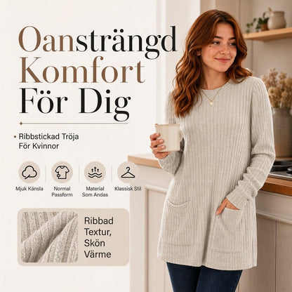 Kosig ribbstickad mitt topp för dam