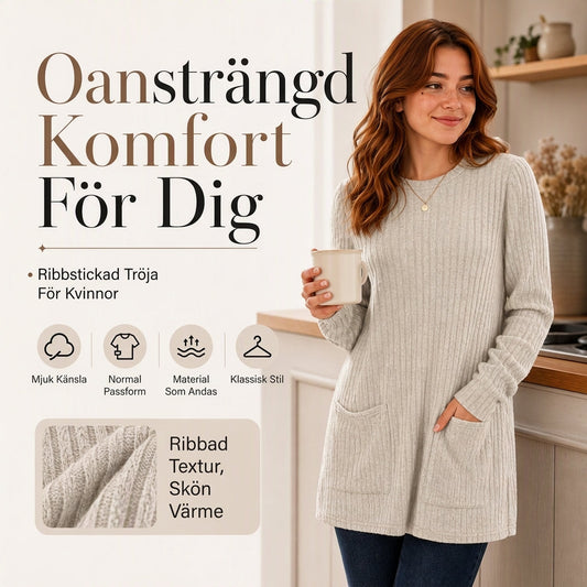Kosig ribbstickad mitt topp för dam