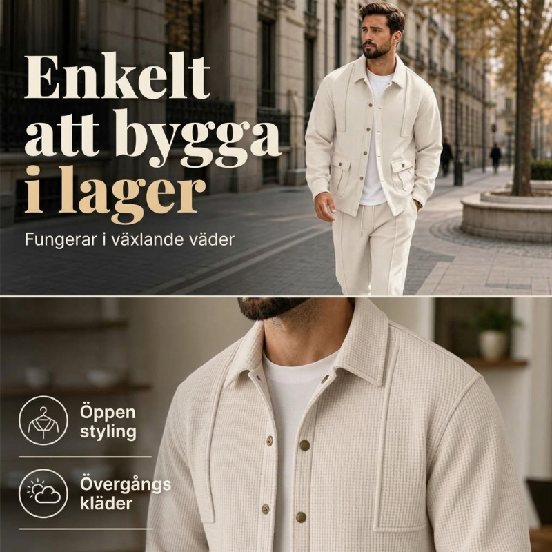 Set för män: koftajacka och byxor i våffelstickning