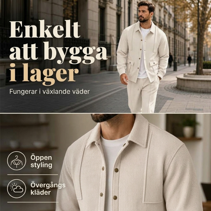Set för män: koftajacka och byxor i våffelstickning