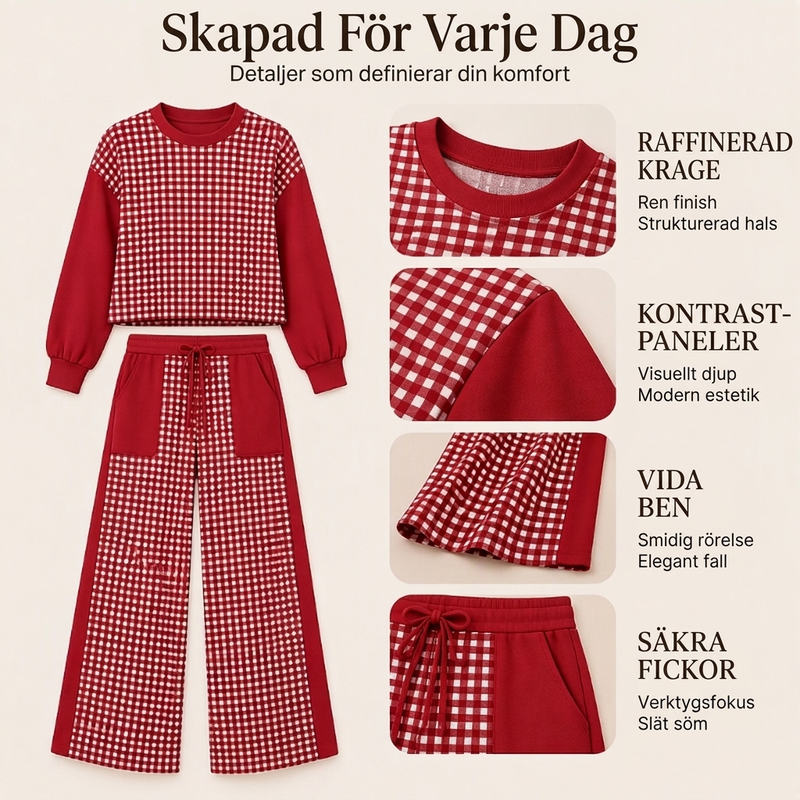Rutig långärmad topp och vidbyxor för kvinnor