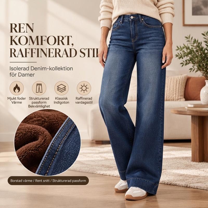 🥳Bästsäljare: 50 % rabatt + gratis frakt!🥳 Termiska damjeans med vid ben och hög midja