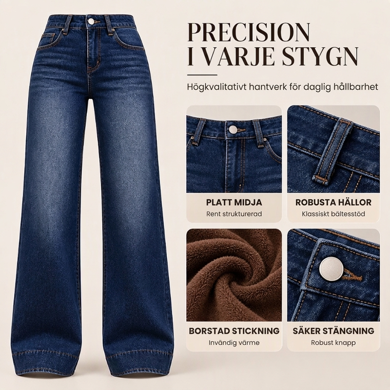 🥳Bästsäljare: 50 % rabatt + gratis frakt!🥳 Termiska damjeans med vid ben och hög midja