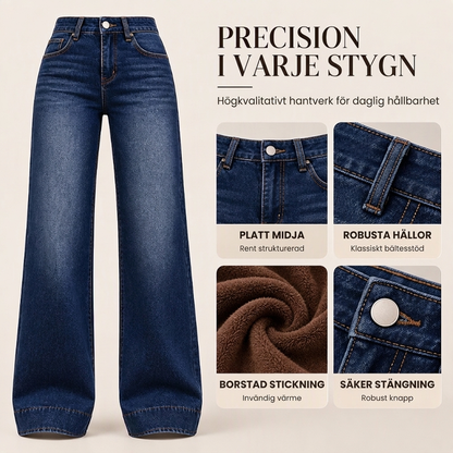 🥳Bästsäljare: 50 % rabatt + gratis frakt!🥳 Termiska damjeans med vid ben och hög midja