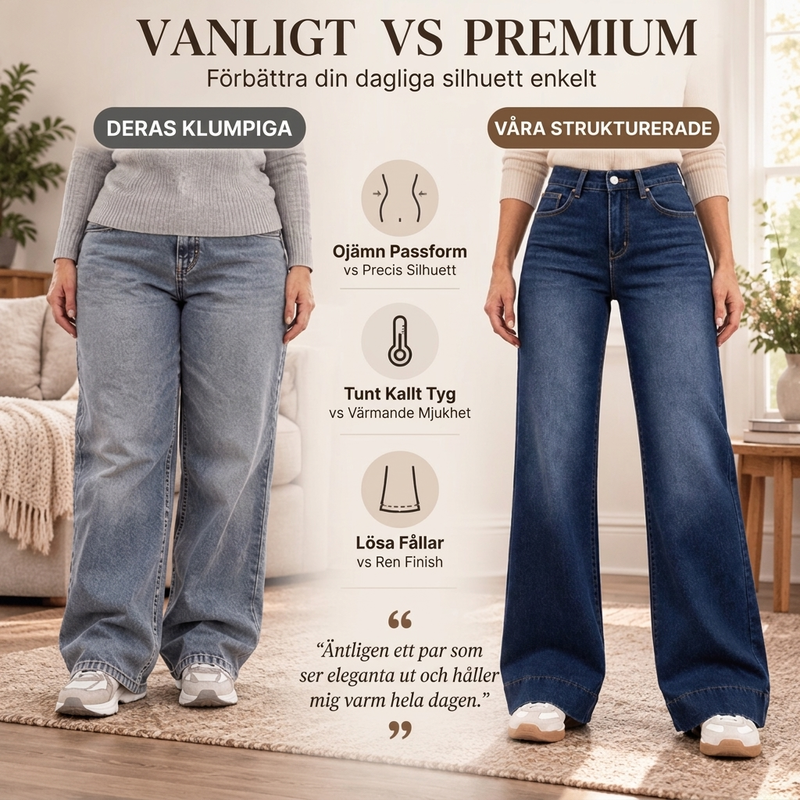 🥳Bästsäljare: 50 % rabatt + gratis frakt!🥳 Termiska damjeans med vid ben och hög midja