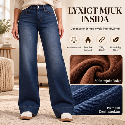 🥳Bästsäljare: 50 % rabatt + gratis frakt!🥳 Termiska damjeans med vid ben och hög midja