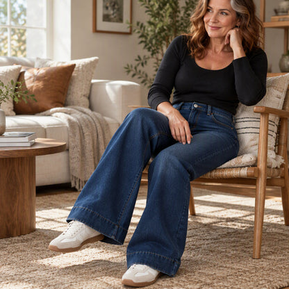 🥳Bästsäljare: 50 % rabatt + gratis frakt!🥳 Termiska damjeans med vid ben och hög midja