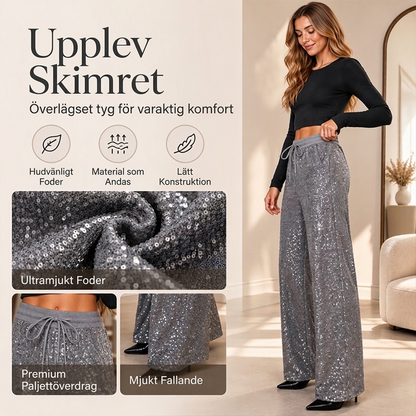 ⏰ Populärt och snart slutsålt!⏰ Glittrande paljettbyxor med vid ben för damer