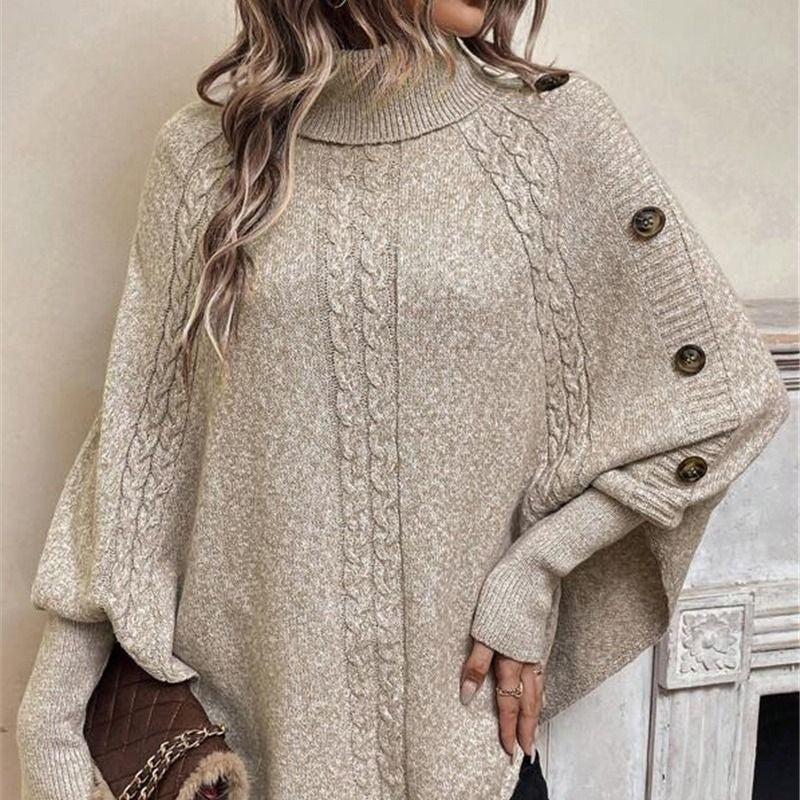 Dam Elegant Hög Hals Asymmetrisk Fåll Cape Tröja