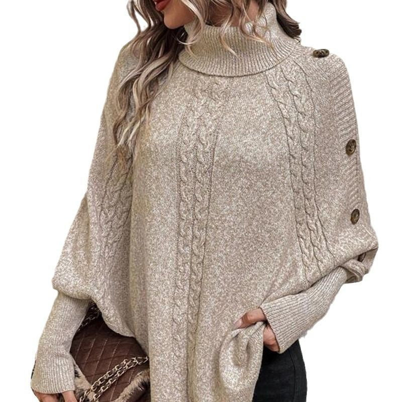 Dam Elegant Hög Hals Asymmetrisk Fåll Cape Tröja