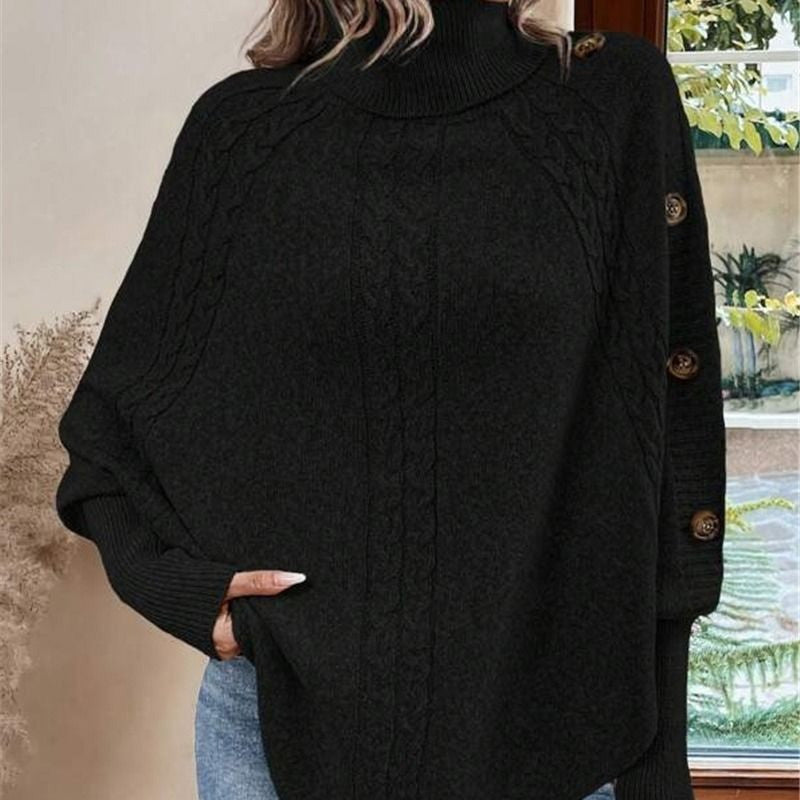 Dam Elegant Hög Hals Asymmetrisk Fåll Cape Tröja