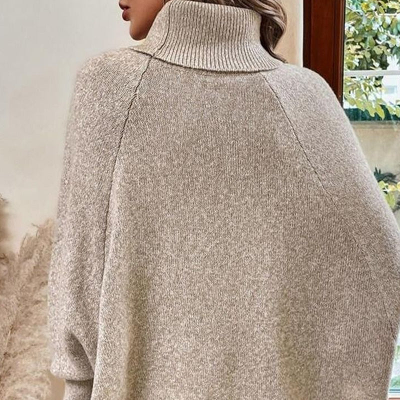 Dam Elegant Hög Hals Asymmetrisk Fåll Cape Tröja