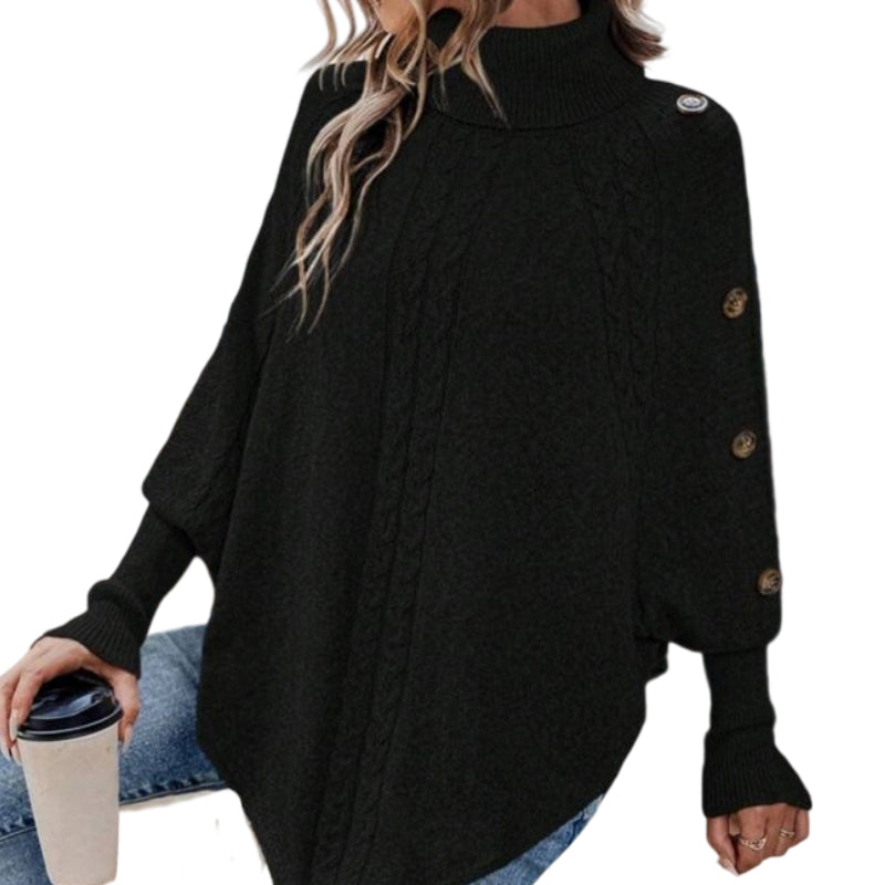 Dam Elegant Hög Hals Asymmetrisk Fåll Cape Tröja