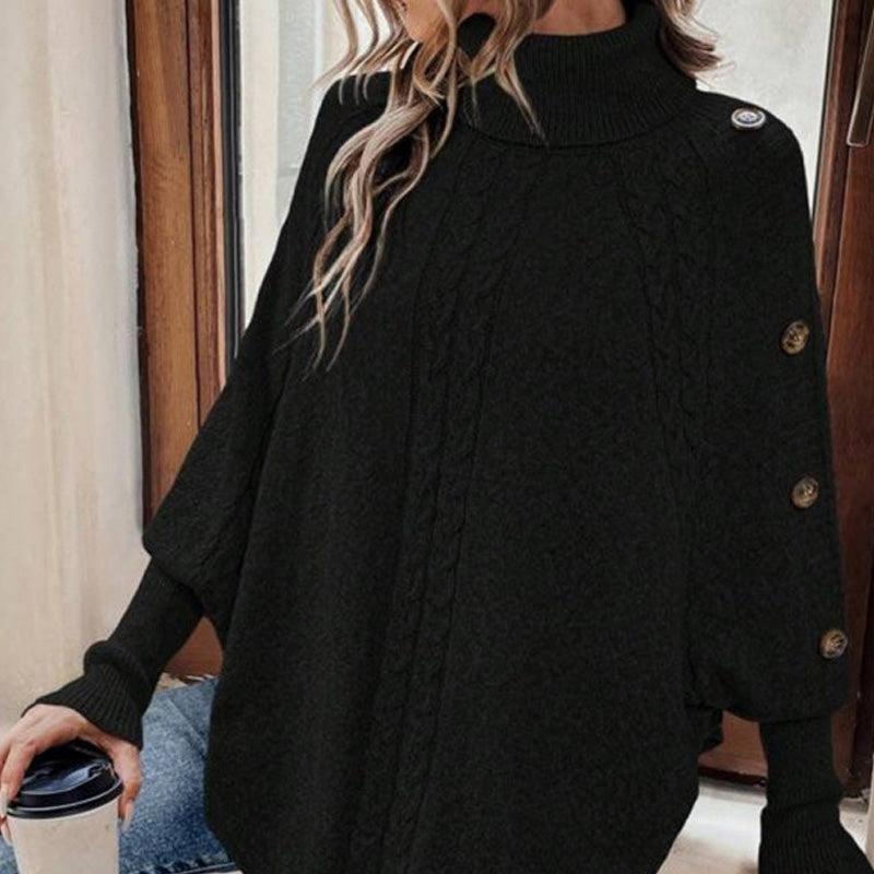 Dam Elegant Hög Hals Asymmetrisk Fåll Cape Tröja