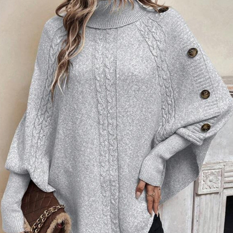 Dam Elegant Hög Hals Asymmetrisk Fåll Cape Tröja