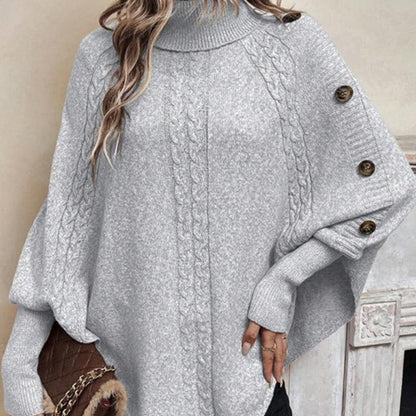 Dam Elegant Hög Hals Asymmetrisk Fåll Cape Tröja