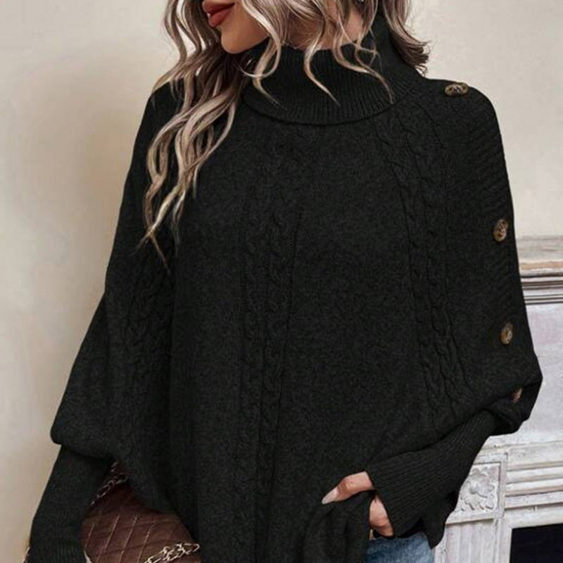 Dam Elegant Hög Hals Asymmetrisk Fåll Cape Tröja