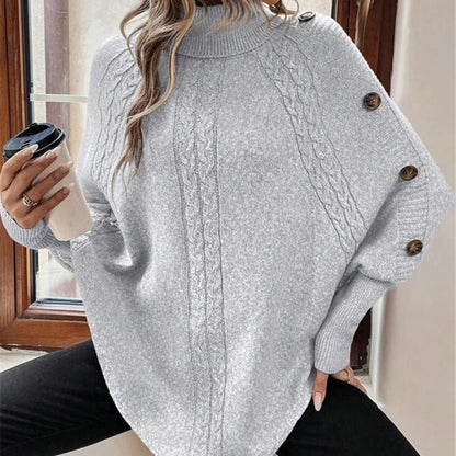 Dam Elegant Hög Hals Asymmetrisk Fåll Cape Tröja