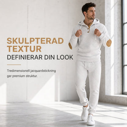 2-delad jacquardträningsset för män, höst- och vintertröja med huva och byxor i fritidstil