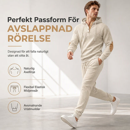 2-delad jacquardträningsset för män, höst- och vintertröja med huva och byxor i fritidstil