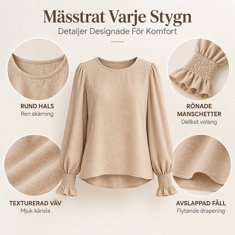 👚 Elegant rundhalsad topp för kvinnor med smockade ärmmuddar – mjuk, bekväm, mångsidig, perfekt för vardag och fest! ✨.