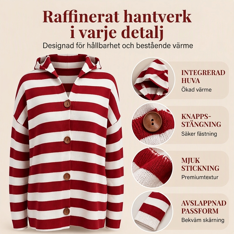 👚 Randig stickad kofta med huva för dam – mjuk, varm, bekväm, perfekt för höst och vinter! ✨
