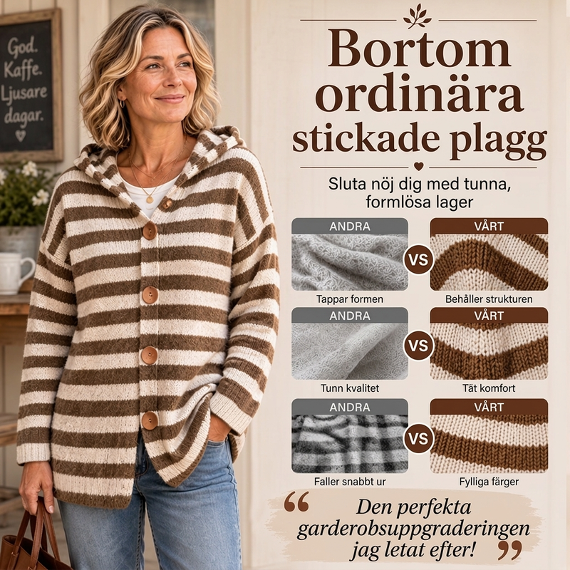 👚 Randig stickad kofta med huva för dam – mjuk, varm, bekväm, perfekt för höst och vinter! ✨