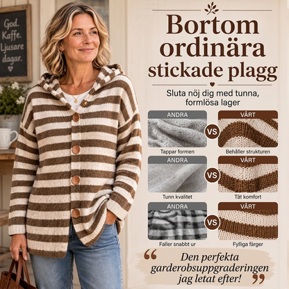 👚 Randig stickad kofta med huva för dam – mjuk, varm, bekväm, perfekt för höst och vinter! ✨