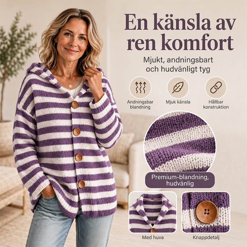 👚 Randig stickad kofta med huva för dam – mjuk, varm, bekväm, perfekt för höst och vinter! ✨