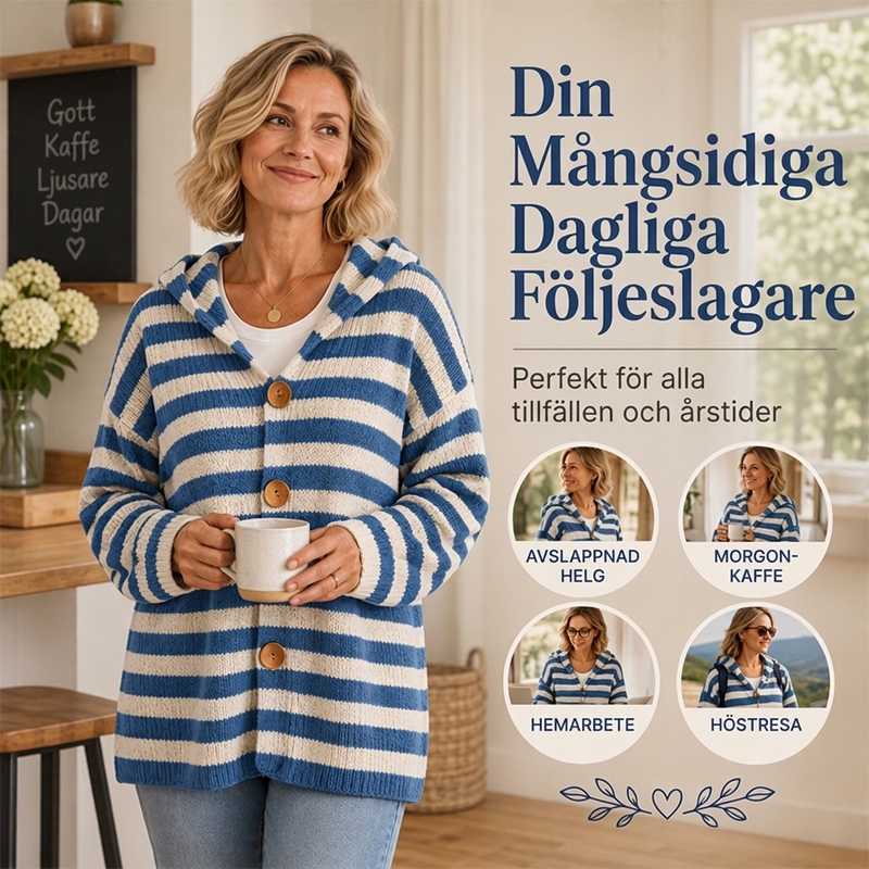 👚 Randig stickad kofta med huva för dam – mjuk, varm, bekväm, perfekt för höst och vinter! ✨
