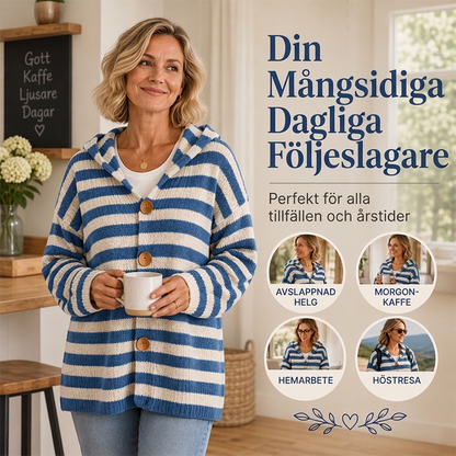 👚 Randig stickad kofta med huva för dam – mjuk, varm, bekväm, perfekt för höst och vinter! ✨